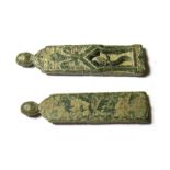 Medieval Strap-End.  Circa, 14th century AD. Copper-alloy, 4.18 grams. 40.03 mm. A nice example of a