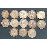 Spanish 5 pesetas x13  1875, 1876,1877, 1878, 1879, 1882, 1883, 1885, 1888, 1890, 1892, 1896, 1898.