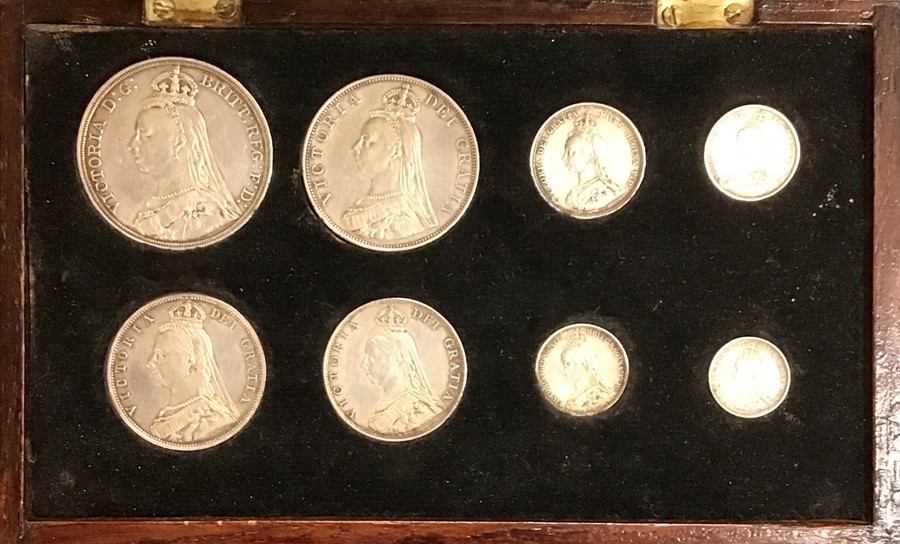 A Put together 1887 coin set of Full Crown to Threepence in a home made case. Includes both types - Image 3 of 3