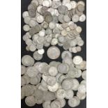 Large quantity of pre 47  .5 silver coins. (approx 1,593g).