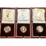 Britannia 1/10 oz gold proof coins 1988, 1989, 1991 in Original cases with certificates.