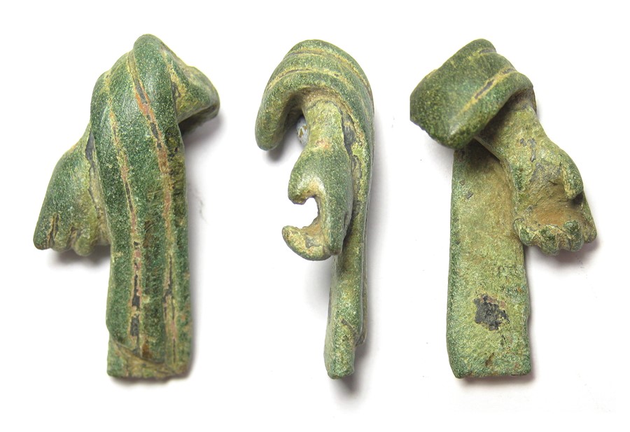 Roman Statuette Arm.  Circa 1st-4th century AD. Copper-alloy, 25.41 grams. 44.67 mm. A bronze arm