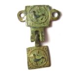 Medieval Heraldic Pendant & Hanger.  Circa 14th century AD. Copper-alloy, 7.86 grams. 41.29 mm. A