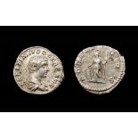Geta Denarius.  AD, 209-211. Silver, 3.34 grams. 19.15 mm. Obverse: Draped bust right, P SEPTIMIVS