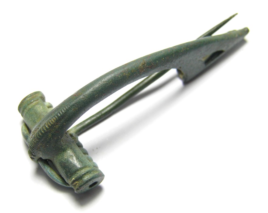 Roman Brooch.  Circa 2nd century AD. Copper-alloy, 10.62 grams. 52.78 mm. A Polden Hill type