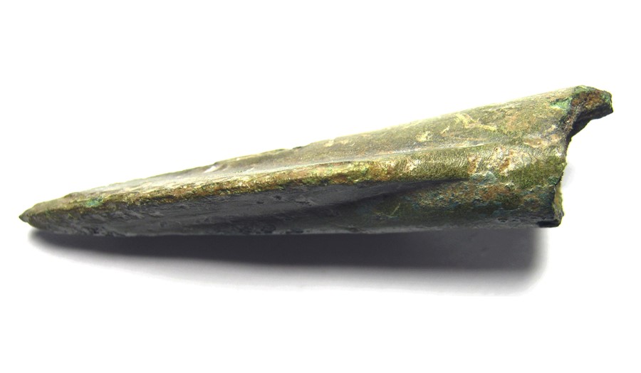 Bronze Age Spear. Circa, 1600-800 BC. Copper-alloy, 26.32 grams. 62.52 mm. A late Bronze Age small - Image 2 of 2