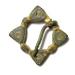Medieval Gilded Enamel Brooch.  Circa, 14th century. Copper-alloy, 1.02 grams. 12.75 mm. A small