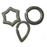 Medieval Brooches. Circa 14th century AD. Copper-alloy, 28.76 - 32.06 mm. A group of three