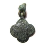 Medieval Harness Pendant.  Circa 14th century AD. Copper-alloy, 9.36 grams. 36.95 mm. A fully