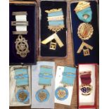 A quantity of assorted Masonic items, including two 9ct gold Masonic medals, a silver medal, six