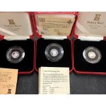 Three Pobjoy Mint, Fine Platinum Coins, (1.555g of 99.95 fine) In Original Case with Certificate.