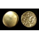 Ambiani, Gallic War Uniface Gold Stater. Circa, 60-55 BC. Gold, 6.25 grams. 16. mm. Obverse: