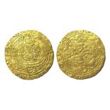 Edward III Half Noble.  Transitional series, 1361-1369. Gold, 3.5 grams. 25 mm. Obverse: King