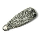 Anglo-Saxon Silver Strap-End Silver, 7.43 grams, 40.72 mm. An antique casting of an Anglo-Saxon
