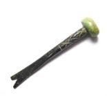 Roman Nail Cleaner.  Circa 1st-2nd century AD. Copper-alloy / bone, 2.52 grams. 44.39 mm. A very