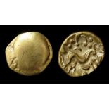 Ambiani, Gallic War Uniface Gold Stater. Circa, 60-55 BC. Gold, 6.26 grams. 18. mm. Obverse: