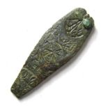 Anglo-Saxon Strap-End. Circa 8th - 9th century AD. Copper-alloy, 5.31 grams. 43.46 mm. A