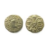 Anglo-Saxon Two Emperors Type Thrysma. Post Crondall Type, c. AD 655-675. Gold, 1.24 grams. 11.68