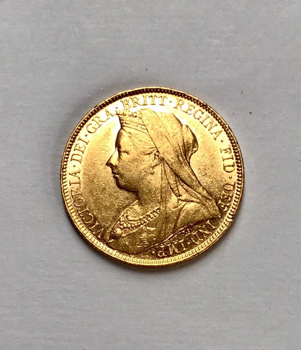 A Victoria Sovereign, 1898 Condition, slight wear to high points with small scratches to surface.