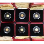 Six Pobjoy gold angel coins (1.555g each), 1986, 1991, 1992, 1996, 1999, 2000 in Original Case
