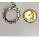 An Edward VII 1905 22ct gold half sovereign in a 9ct gold pendant, 5.2 grams approx
