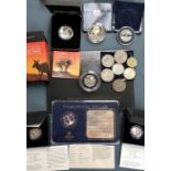 Silver proof coins with other coins. Includes 2012 Silver proof £5, Silver Battle of Britain £2,