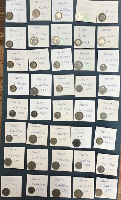 Large Swiss Coin Collection, includes Silver half francs.