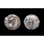 Faustina Denarius.  Issued in honour of Faustina, AD 141. Silver, 3.48 grams. 16.72 mm. Obverse: