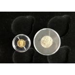 Case of Gold miniature coins, 1 x .999 gold .73g Reign of Queen Victoria, 6 x .585 gold 0.5g