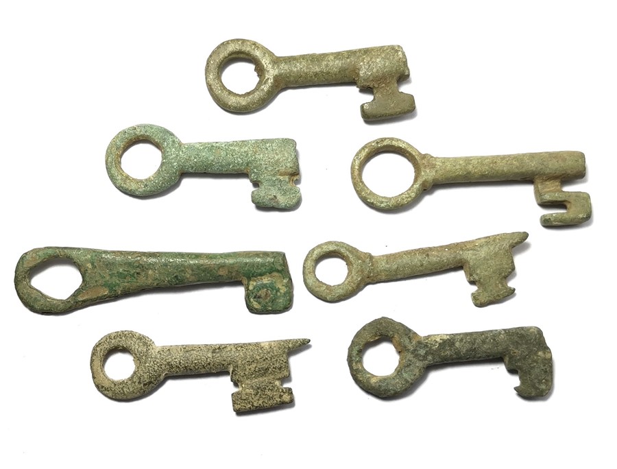 Medieval Keys.  Circa 13th -16th century. Copper-alloy, 34.80-48.27 mm. A collection of Medieval