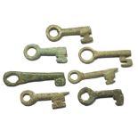 Medieval Keys.  Circa 13th -16th century. Copper-alloy, 34.80-48.27 mm. A collection of Medieval