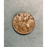 Very Rare Brockage George II 1730 copper Halfpenny, high grade.