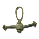 Medieval Purse Bar. Circa 15th century AD. Copper-alloy, 30.52 grams. 69.99 mm. A medieval purse bar