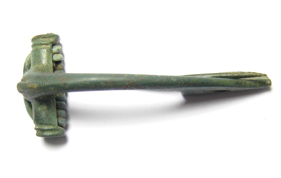 Roman Brooch.  Circa 2nd century AD. Copper-alloy, 10.62 grams. 52.78 mm. A Polden Hill type - Image 3 of 3