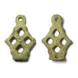 Anglo-Scandinavian Stirrup Mount.  Circa 11th century AD. Copper-alloy, 18.56 grams. 44.93 mm. An