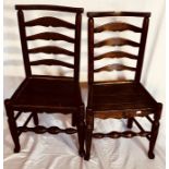 ****** ITEM LOCATION BISHTON HALL********** A pair of 18th century oak and elm ladder back