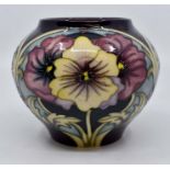 Moorcroft: A Moorcroft 'Pansies' vase by Rachel Bishop, no 34. Height approx 11cm. Signature and