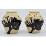 Moorcroft: A pair of Moorcroft 'Summer Silhouette' pattern miniature vases by Vicky Lovett. Height