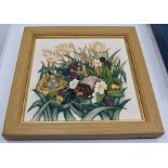 Moorcroft: A Moorcroft 'This Gentle Fellow' trial plaque in wooden frame. Dimensions approx 24.8cm