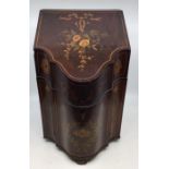 A 19th Century inlaid mahogany serpentine slope fronted knife box, fitted interior the body with