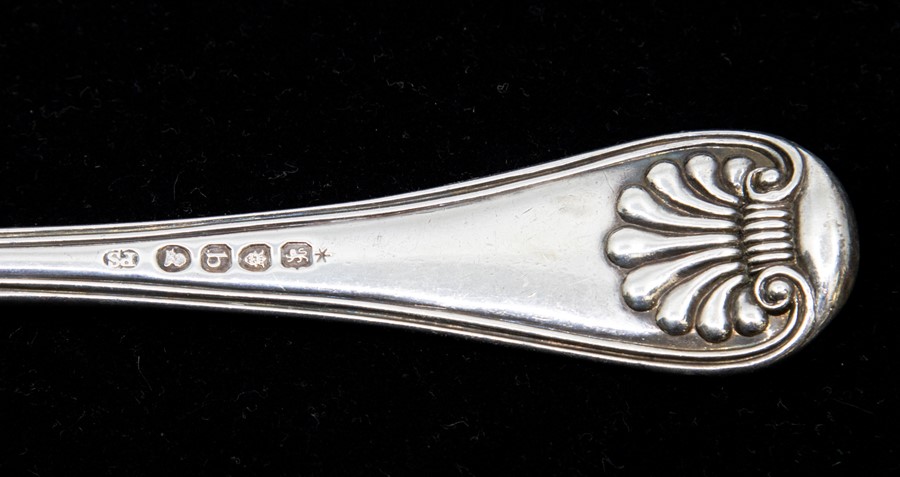 Paul Storr: A pair of George III Old English, thread and shell table spoons, each engraved with a - Image 2 of 2