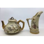 A Royal Worcester Aesthetic movement blush ivory teapot, painted flowers with gilt bamboo handle and