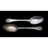 Paul Storr: A pair of George III Old English, thread and shell table spoons, each engraved with a