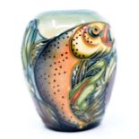 Moorcroft: A Moorcroft 'Trout' pattern ovoid vase. Height approx 9.5cm. Marks to base. Condition: No