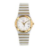 Omega- a ladies Omega Constellation bi-metal gold and stainless steel wrist watch, cream textured