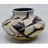 Moorcroft: A Moorcroft squat vase 'Long Tailed Tits' by Vicki Lovatt, no 32. Height approx 8cm.