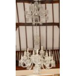 ****** ITEM LOCATION BISHTON HALL********** A pair of clear cut glass fourteen light pendant
