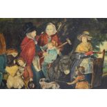 Early 20th Century School, an oil on board, depicting ladies and children around a donkey, unsigned,