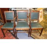 A part set of three 1920s Art Deco chairs in American Walnut, with green leather upholstery,