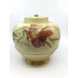 A Royal Worcester blush ivory ginger jar, decorated with flower and butterfly decoration,  pattern